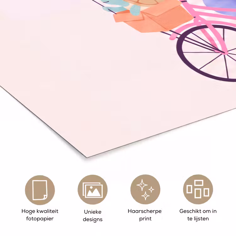 Poster - Dieren - Fiets - Vriendschap - Illustratie - Roze — 5