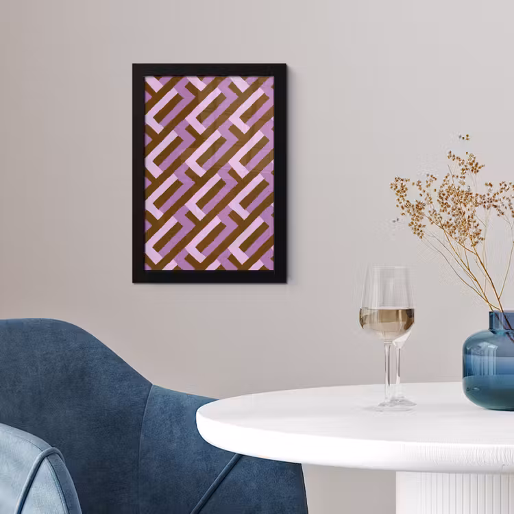 Poster met lijst - Bruin - Roze - Geometrisch - Meander - Patroon — 2