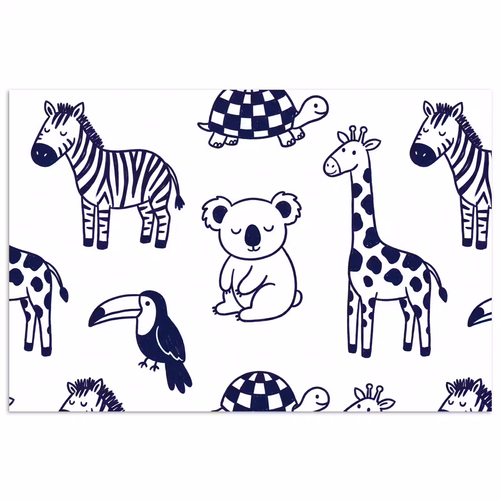 Poster - Dieren - Patroon - Kinderkamer - Grafisch - Wit-Blauw — 1