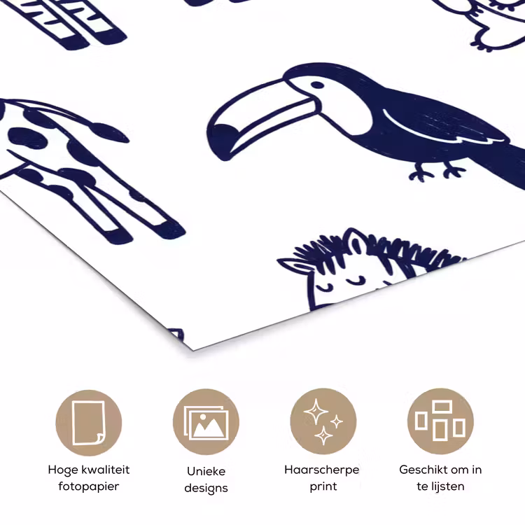 Poster - Dieren - Patroon - Kinderkamer - Grafisch - Wit-Blauw — 5