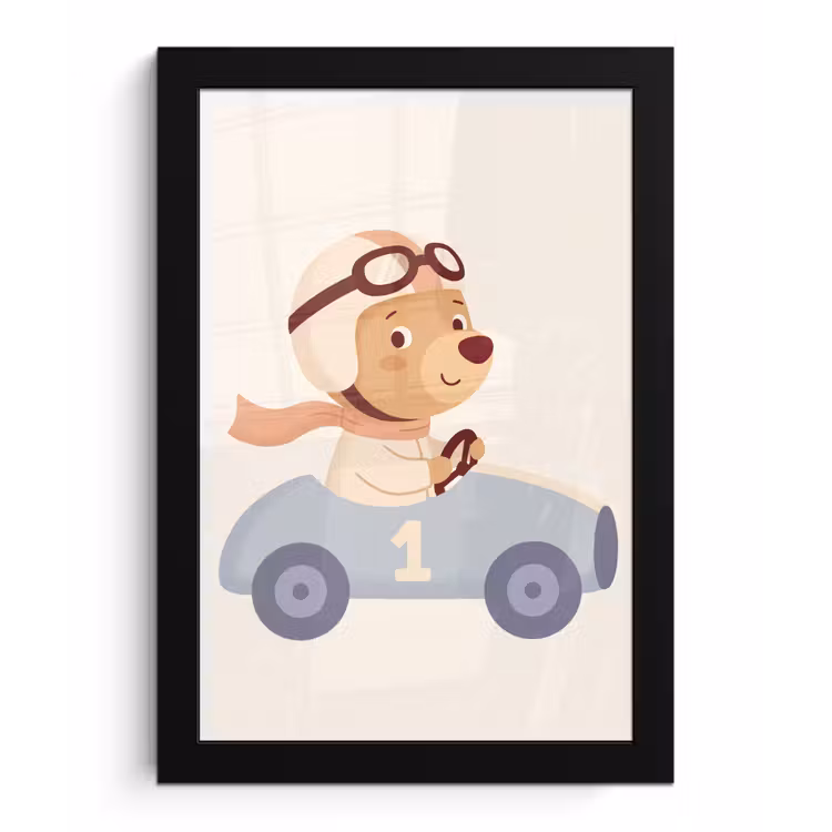 Poster met lijst - Beer - Auto - Kinderkamer - Cartoon - Speels — 1