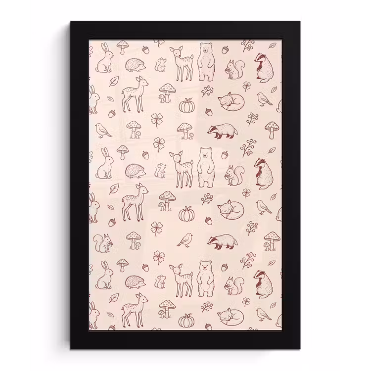 Poster met lijst - Dieren - Bos - Natuur - Schets - Patroon — 1
