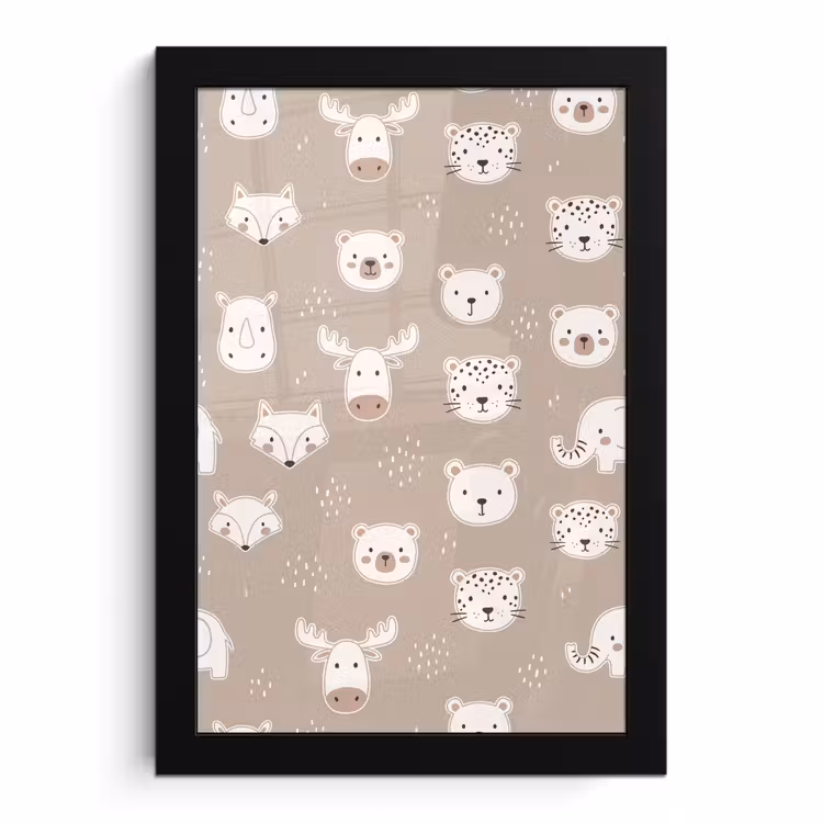 Poster met lijst - Dieren - Patroon - Illustratie - Modern - Beige — 1