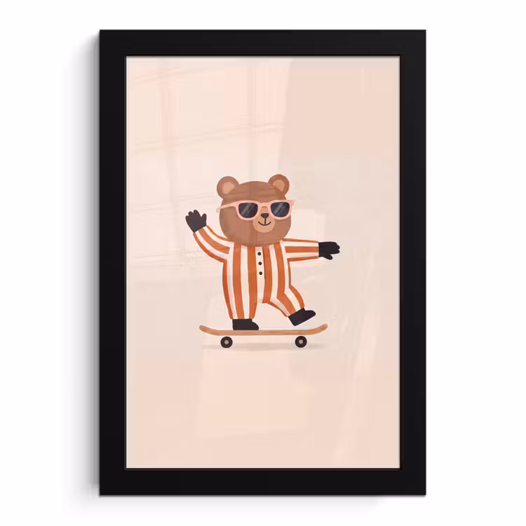 Poster met lijst - Dieren - Skateboard - Spel - Cartoon - Roze — 1