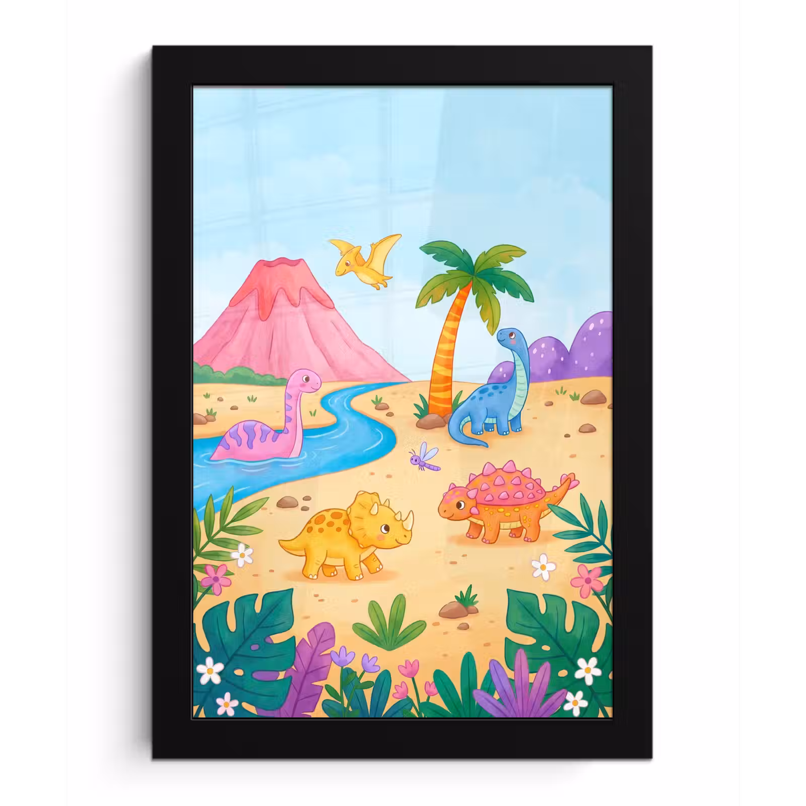 Poster met lijst - Dinosaurus - Jungle - Illustratie — 1