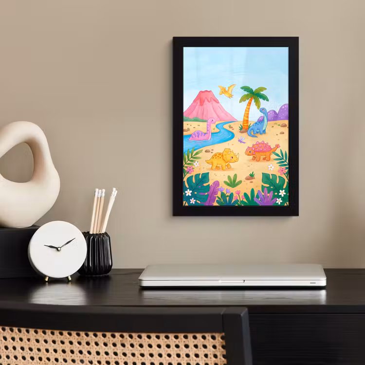 Poster met lijst - Dinosaurus - Jungle - Illustratie — 3