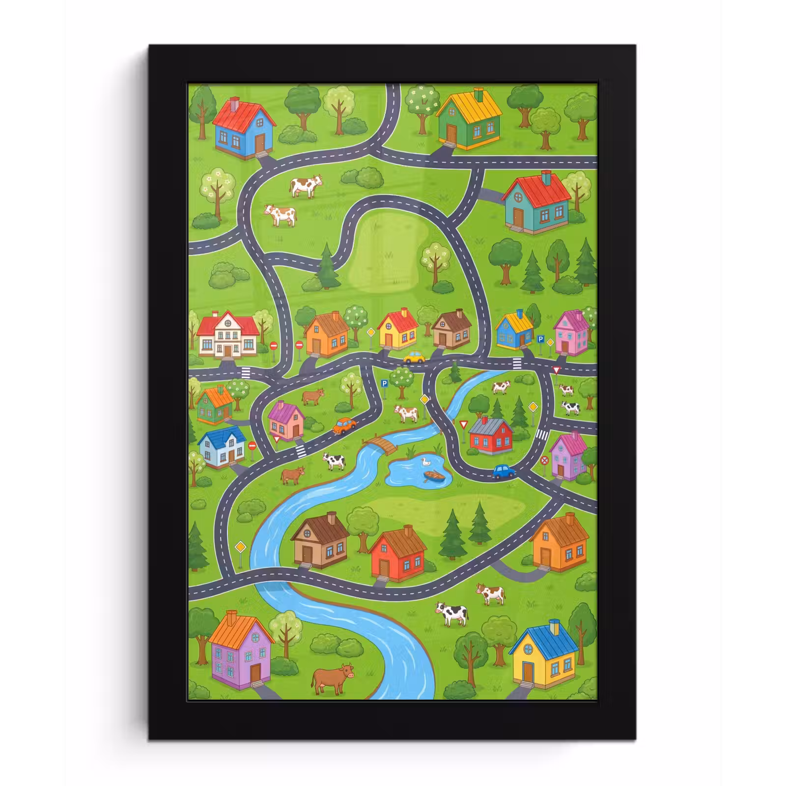 Poster met lijst - Dorp - Wegen - Huizen — 1