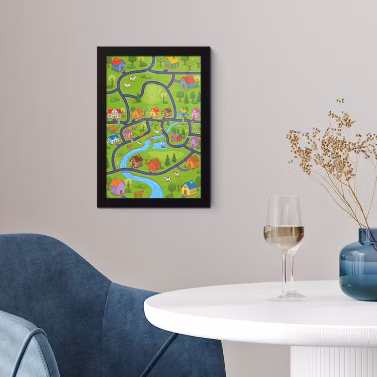 Poster met lijst - Dorp - Wegen - Huizen — 2