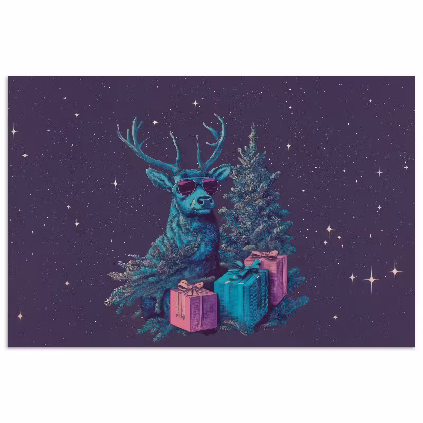 Poster - Rendier - Zonnebril - Neon - Kerstboom — 1