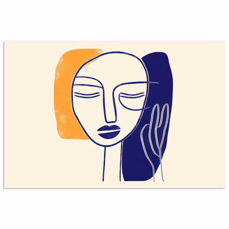 Poster - Minimalistisch - Gezicht - Hand - Oranje - Blauw — 1