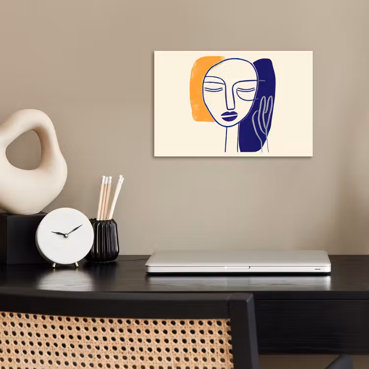Poster - Minimalistisch - Gezicht - Hand - Oranje - Blauw — 2