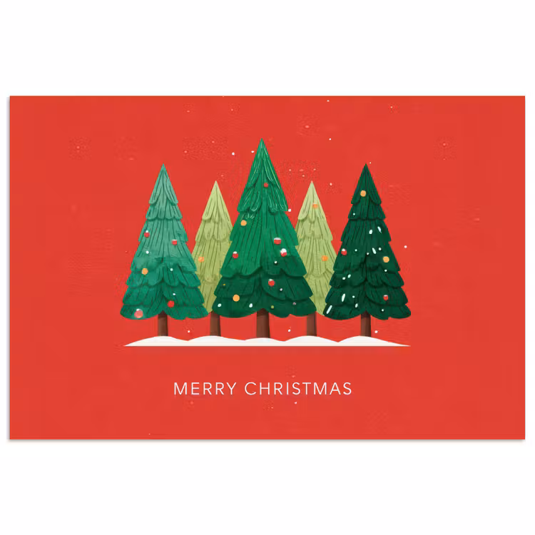 Poster - Minimalistisch - Kerstbomen - Rood - Sneeuw — 1