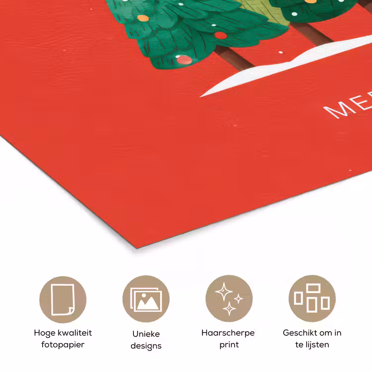 Poster - Minimalistisch - Kerstbomen - Rood - Sneeuw — 5