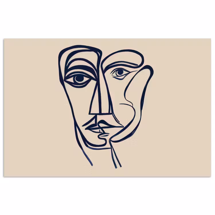 Poster - Minimalistisch - Lijnillustratie - Beige - Donkerblauw — 1