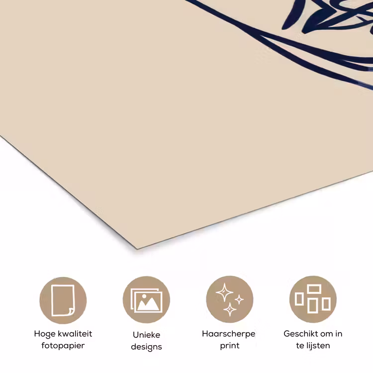 Poster - Minimalistisch - Lijnillustratie - Beige - Donkerblauw — 5