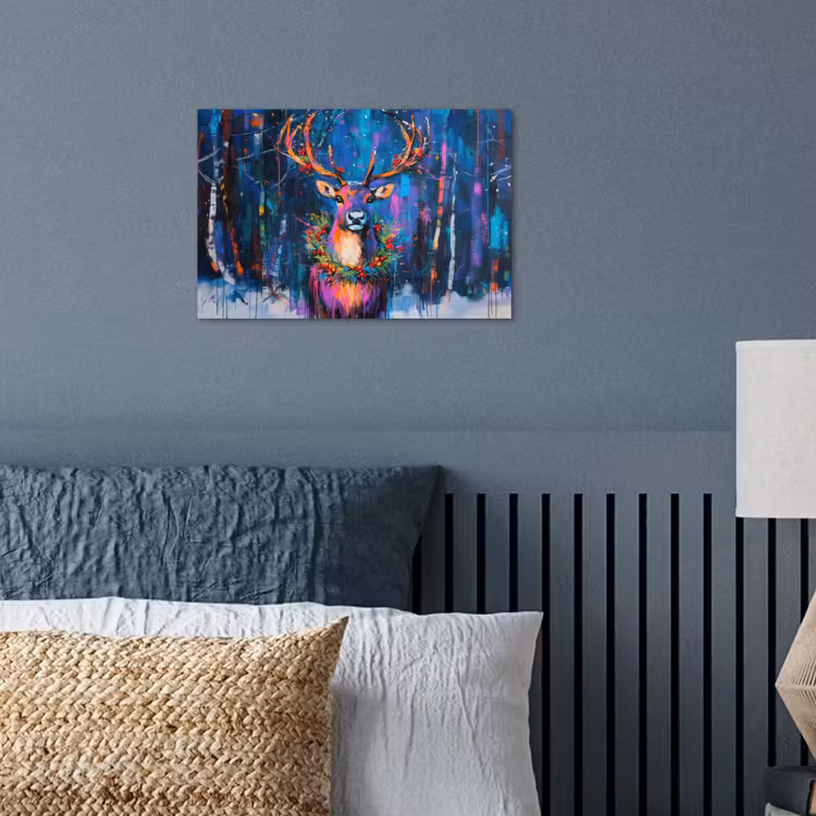 Poster - Rendier - Krans - Sprookjesachtig - Blauw — 3