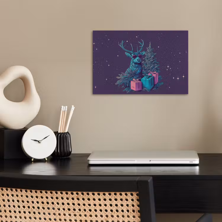 Poster - Rendier - Zonnebril - Neon - Kerstboom — 2