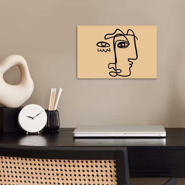 Poster - Overlappende profielen - Lichtbruin - Zwart — 2