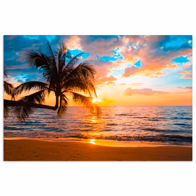 Poster - Palm - Zonsondergang - Horizon - Strand - Zee - Tropisch — 1
