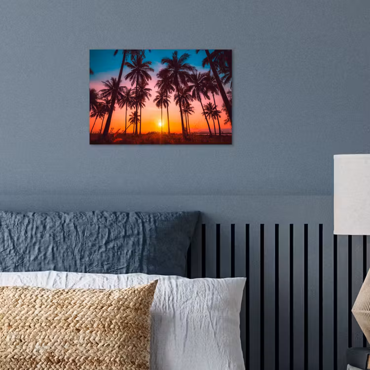 Poster - Palmboom - Zonsondergang - Horizon - Strand - Oranje - Roze — 3