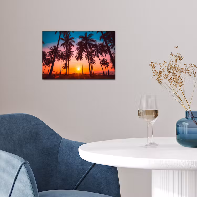 Poster - Palmboom - Zonsondergang - Horizon - Strand - Oranje - Roze — 4