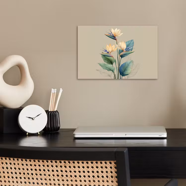 Poster - Paradijsvogelbloemen - Blauwgroene bladeren - Beige — 2