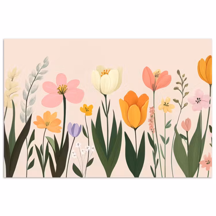 Poster - Pasteltinten - Bloemen - Illustratie — 1