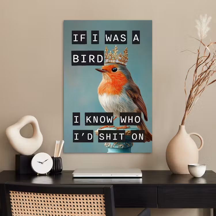 Poster - Roodborstje - Vogel - Blauw - Decoratie — 2