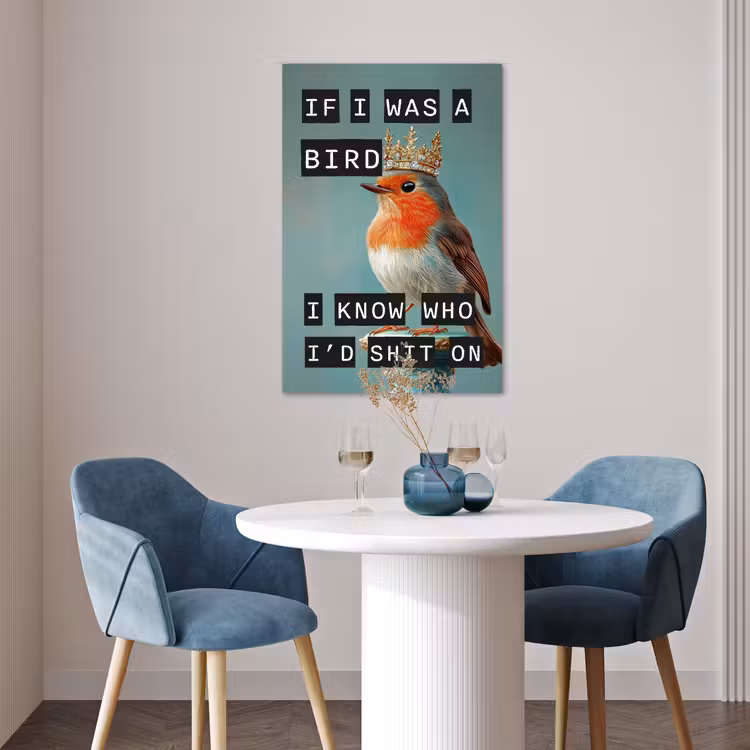Poster - Roodborstje - Vogel - Blauw - Decoratie — 4