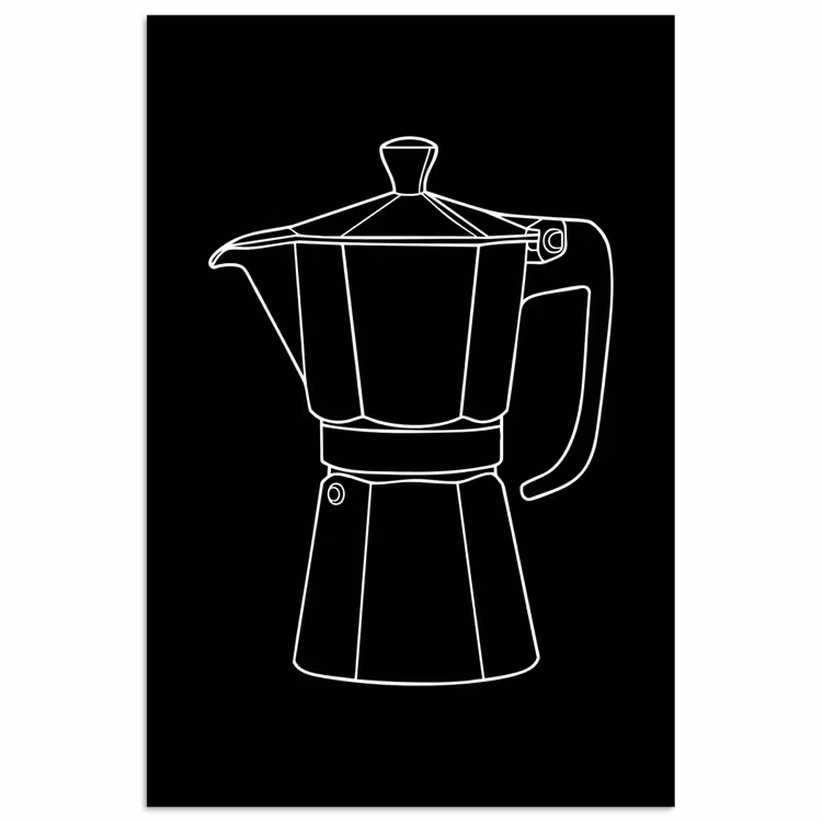 Poster - Mokkapot - Zwart - Wit - Lijntekening — 1