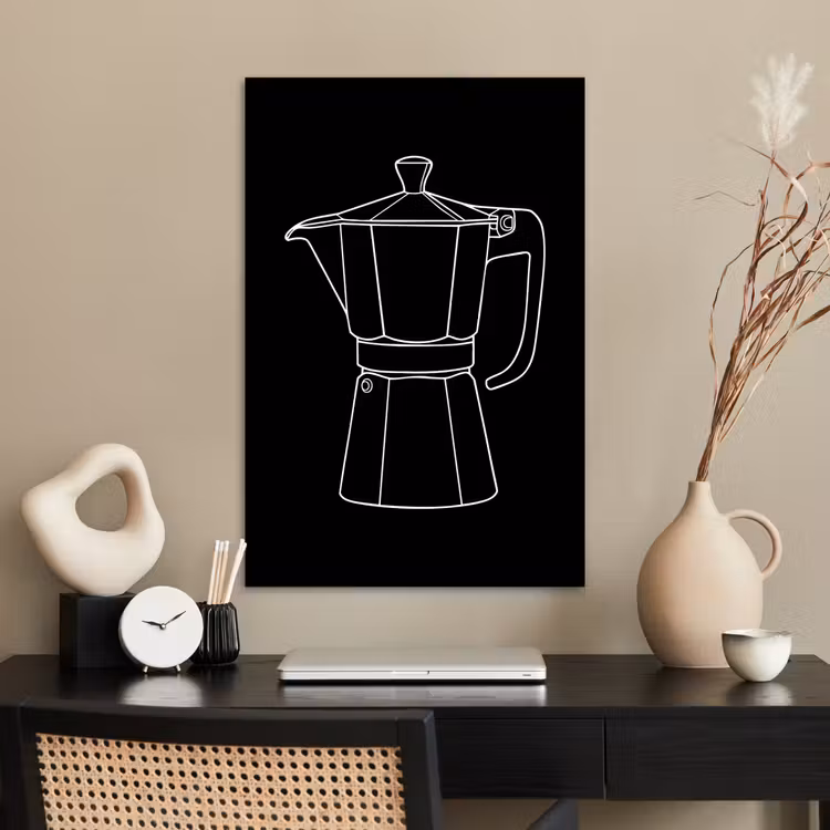 Poster - Mokkapot - Zwart - Wit - Lijntekening — 2