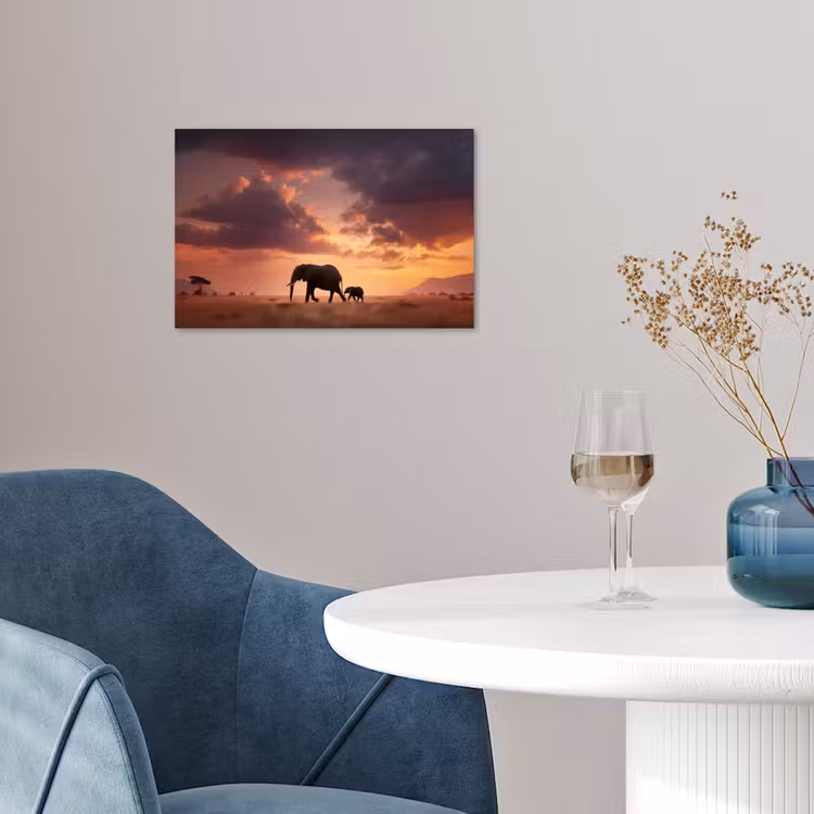 Poster - Olifanten - Grasland - Zonsondergang — 4