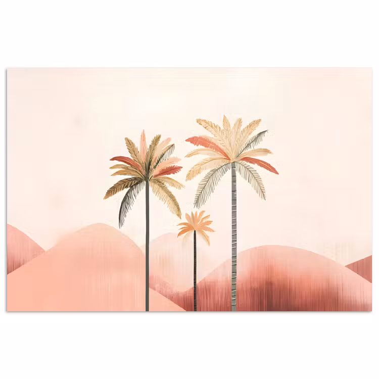 Poster - Palmbomen - Heuvels - Minimalistisch - Zachtroze — 1