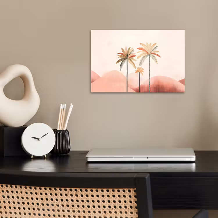 Poster - Palmbomen - Heuvels - Minimalistisch - Zachtroze — 2