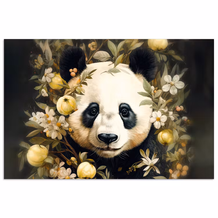 Poster - Panda - Pandabeer - Wilde dieren - Natuur - Bloemen — 1