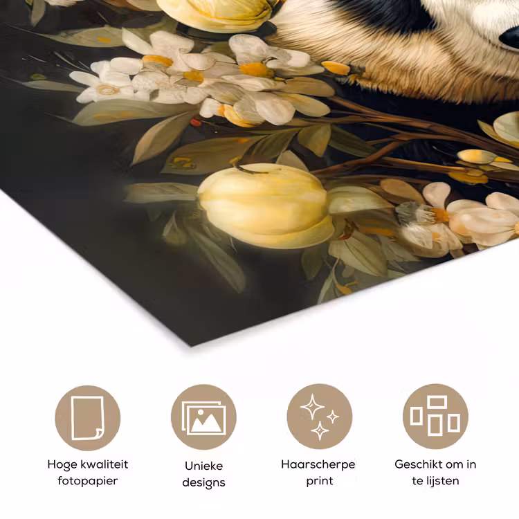 Poster - Panda - Pandabeer - Wilde dieren - Natuur - Bloemen — 5