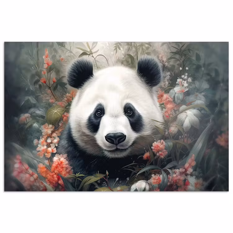 Poster - Panda - Wilde dieren - Bloemen - Natuur — 1
