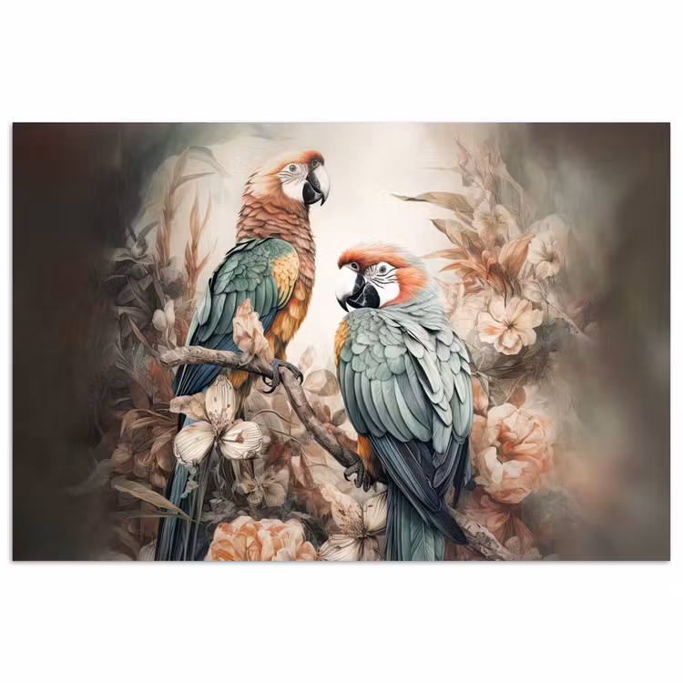 Poster - Papegaaien - Vogels - Natuur - Bloemen — 1