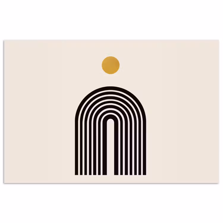 Poster - Minimalistisch - Zwarte boog - Gouden cirkel — 1