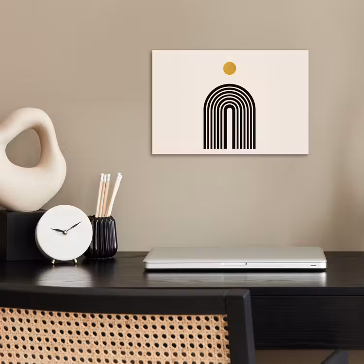 Poster - Minimalistisch - Zwarte boog - Gouden cirkel — 2