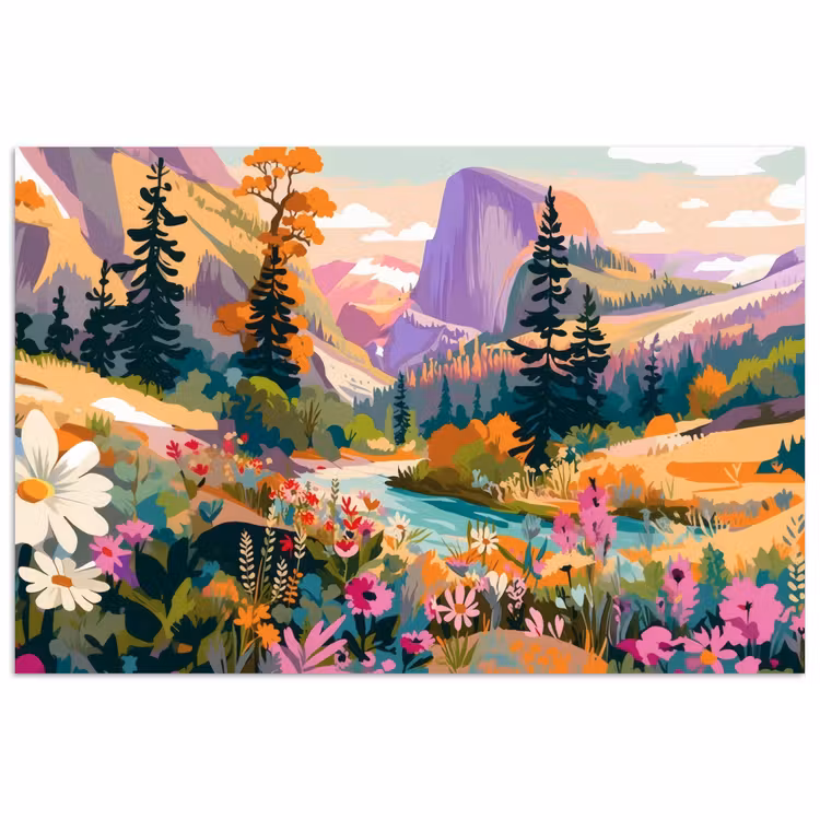Poster - Rivier - Vallei vol bloemen - Levendig — 1