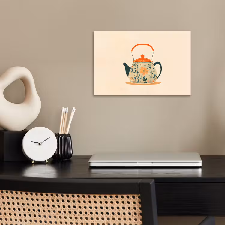 Poster - Oranje - Theepot - Bloemen - Bladeren — 2