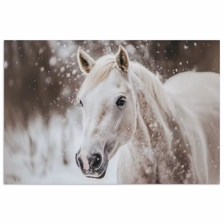 Poster - Paard - Wit - Winter - Natuur - Sneeuw - Dieren — 1