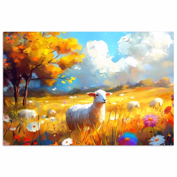 Poster - Schaap - Weide - Bloemen — 1