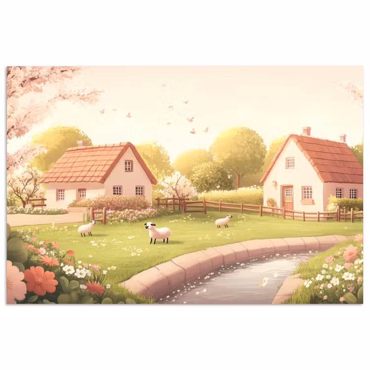 Poster - Schapen - Huisje - Platteland — 1