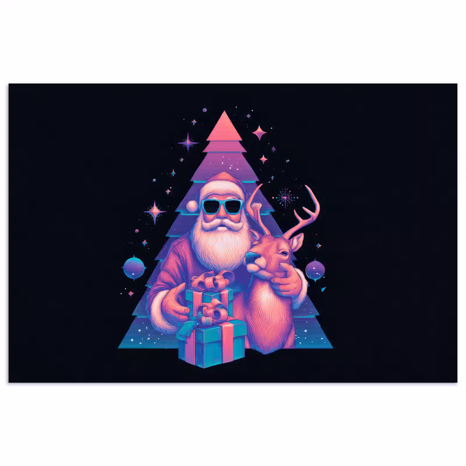 Poster - Retro - Kerstman - Rendieren - Kerstboom — 1