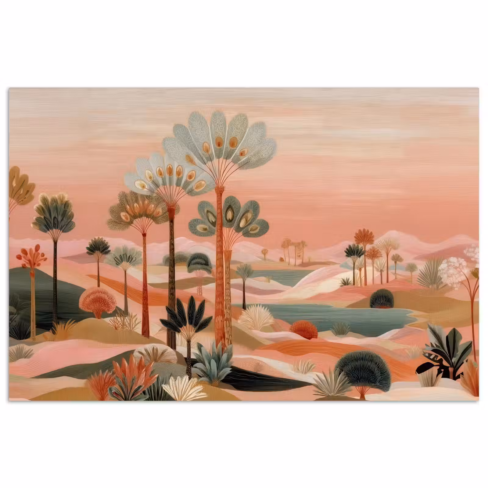 Poster - Roze landschap - Palmen - Water — 1
