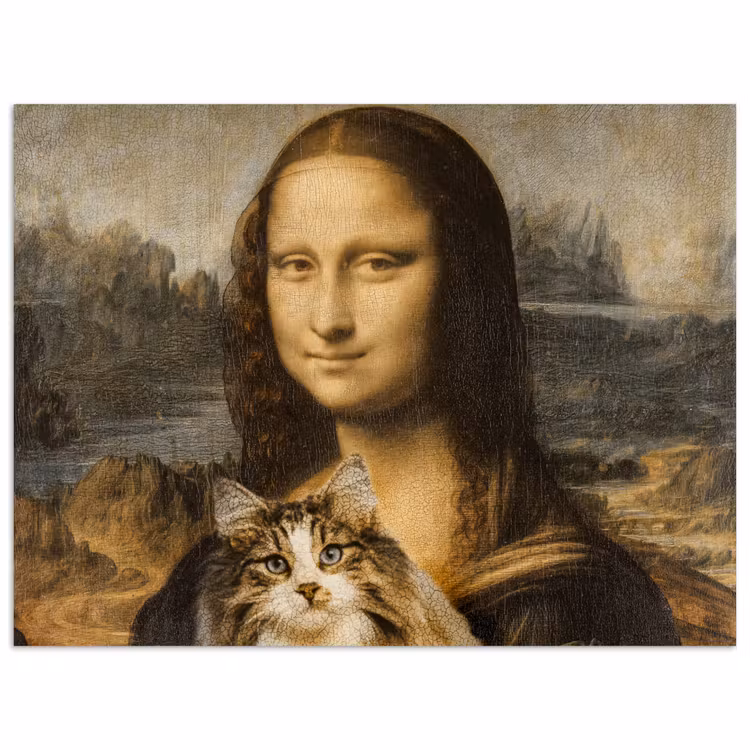Poster - Mona Lisa - Kat - Leonardo da Vinci - Vintage - Kunstwerk - Oude meesters - Schilderij — 1