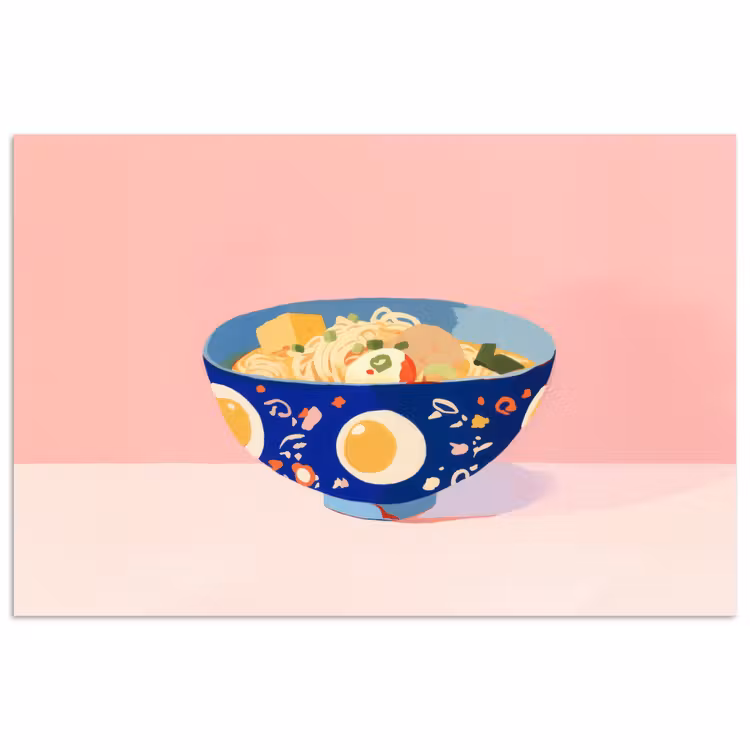 Poster - Noodles - Kom - Blauw - Illustratie — 1