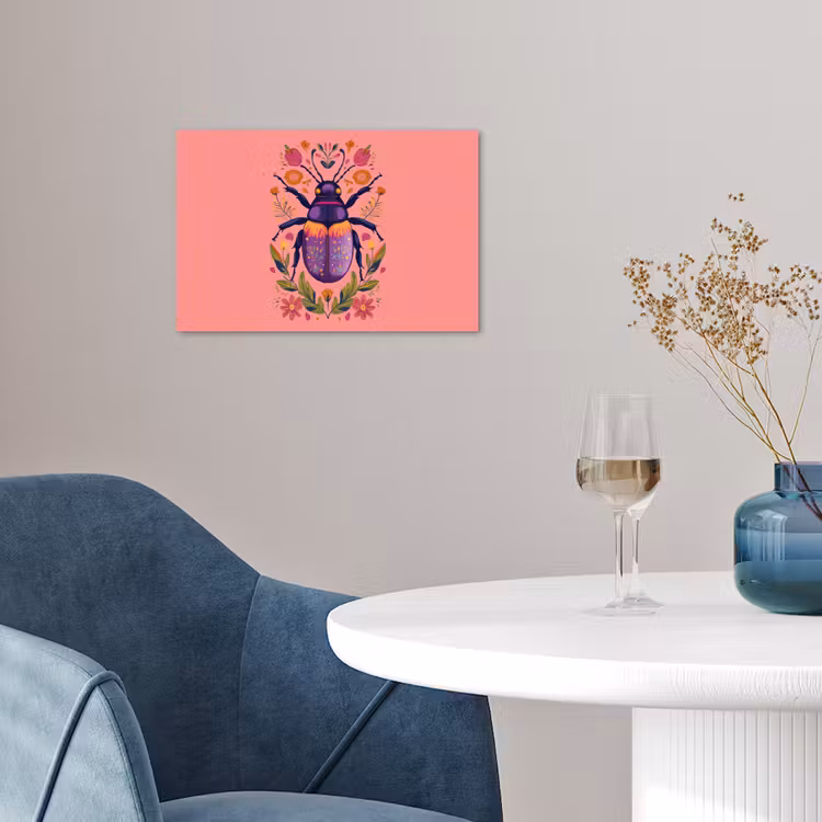 Poster - Paars - Kever - Stipjes - Bloemen — 4